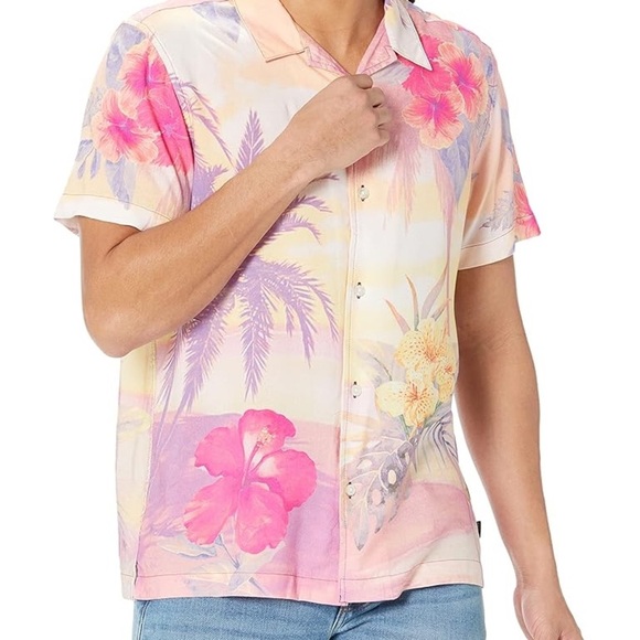Guess Men’s Floral Hawaiian Button Down Shirt Size Medium - Picture 4 of 11